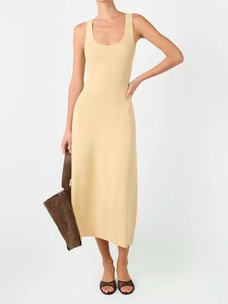 Weworewhat Scoop Neck Midi Dress (Yellow/Wheat)